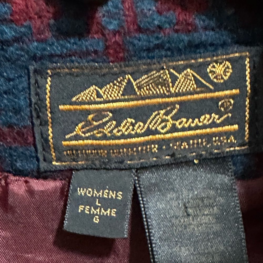 Eddie Bauer Deep Red and Blue Tribal Patterned Pea Coat Wool Blend
Wm Sz Large - Picture 3 of 12